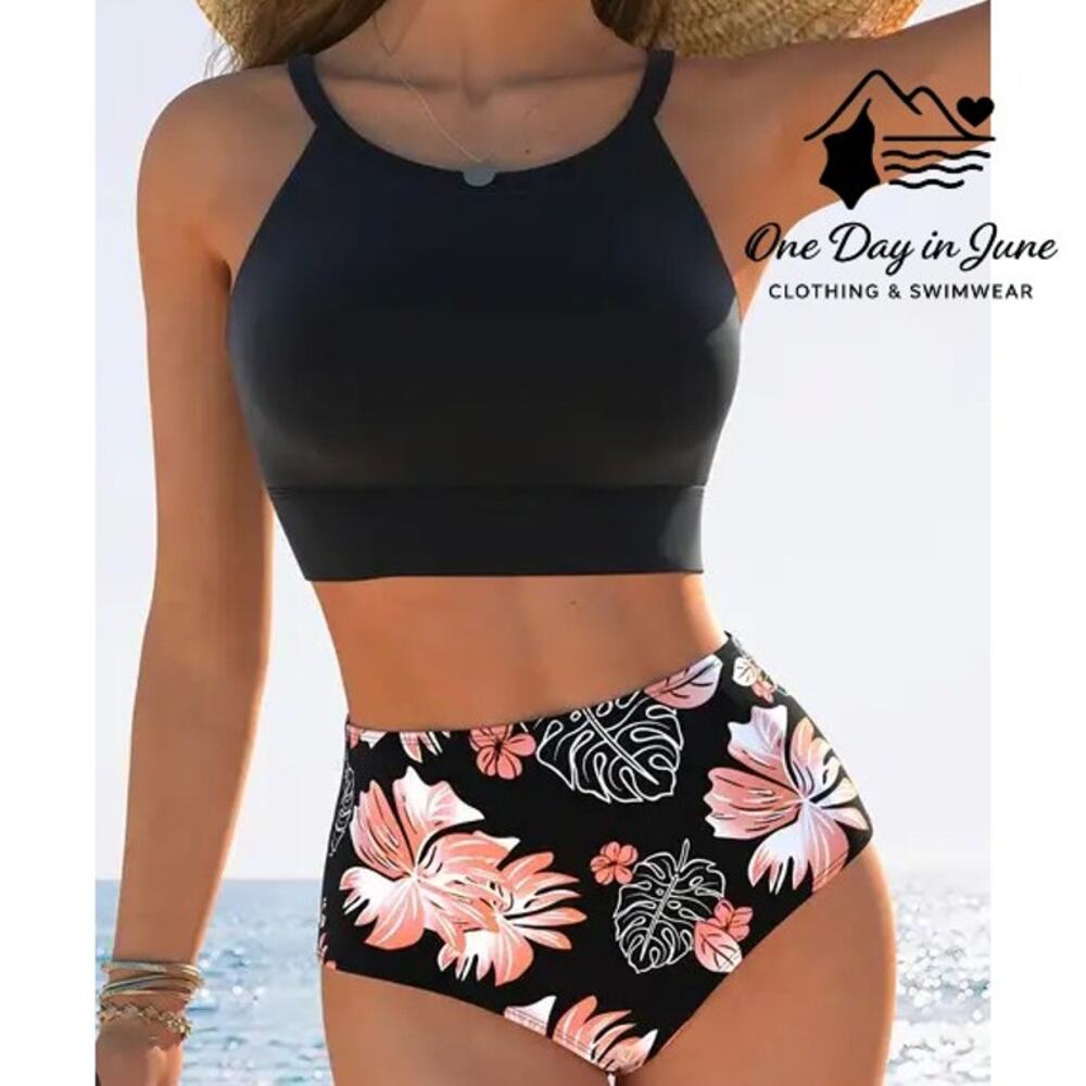 Charmleaks High Neck High Waist Crop Bikini Swimsuit Size M